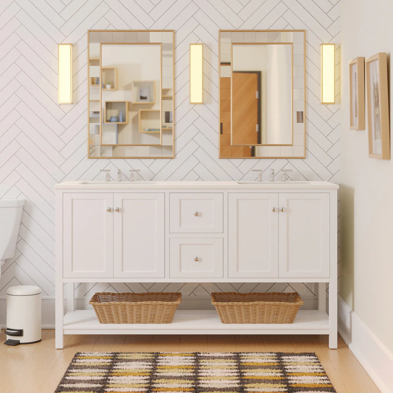 Binne 60'' Double Bathroom Vanity with Top, Engineered White, White