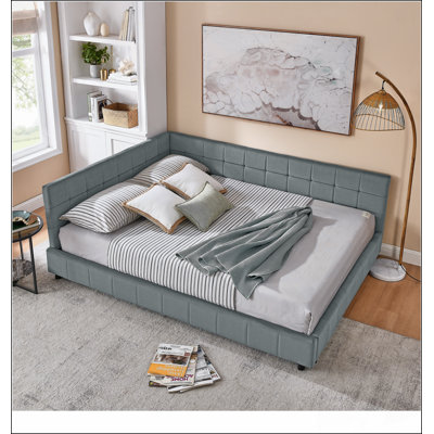 Size Upholstered Tufted Bed Frame With Comfortable Backrest And Armrests, Ideal For Bedroom And Living Room, Velvet