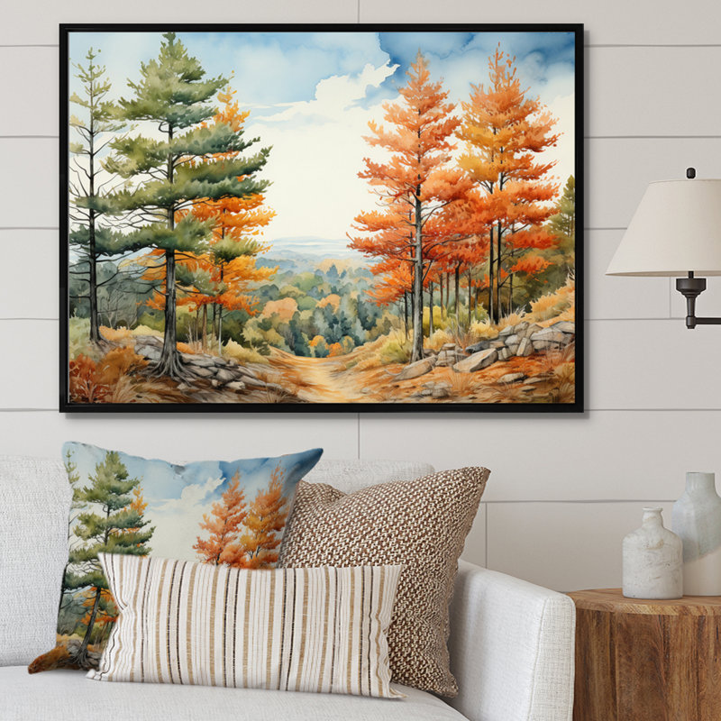 «Pine Tree Autumn Whispers II», reproduction d'art sur toile, H 34 po x l 44 po x P 1,5 po, Cadre flottant noir