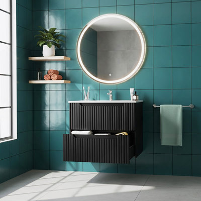 Meuble-lavabo mural avec lavabo, armoire de salle de bain flottante avec système de fermeture en douceur