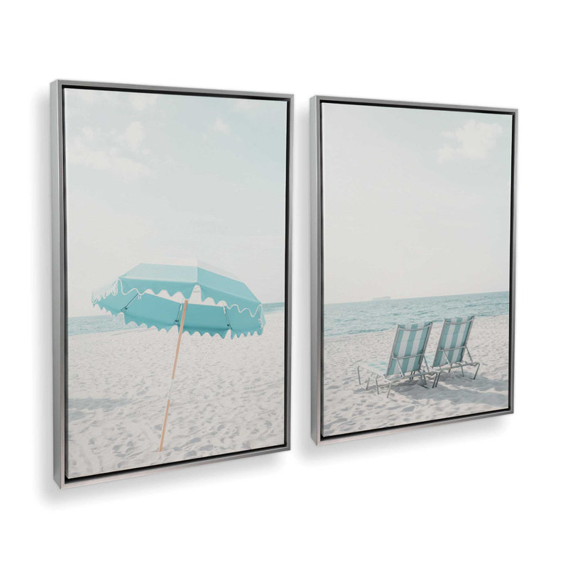 Ensemble de 2 impressions de style bord de mer, Cadre flottant or poli, H 49,5 po x l 67 po x P 1,75 po