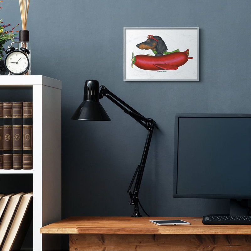 «Dachshund Flying in Weenie Mobile Playful Plane Illustration» par Danny Gordan - impression, H 14 po x l 11 po x P 1,5 po