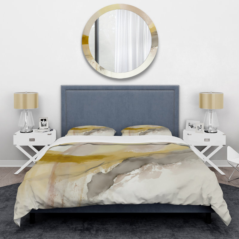 Moutarde jaune Secrets V - ensemble de housse de couette abstrait - microfibre de polyester