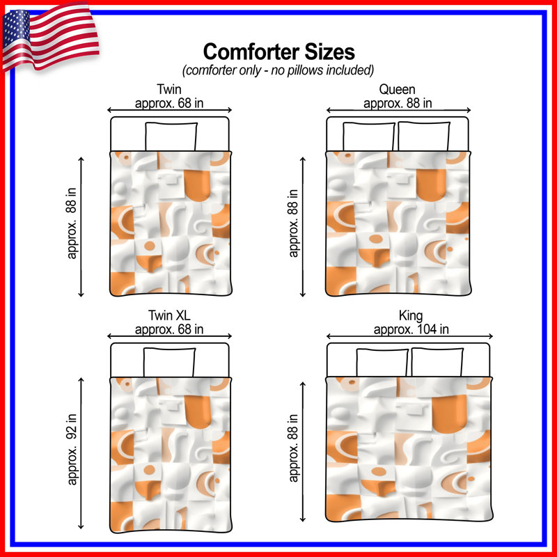 White Orange Abstract Shapes Comforter, Twin Extra Long