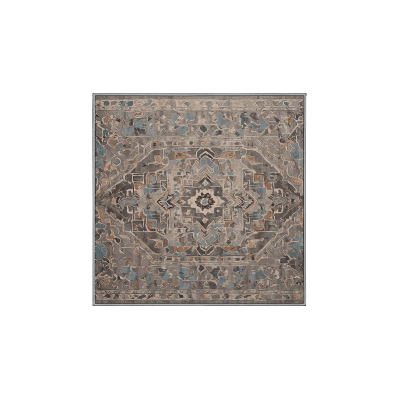 Machine Washable Gray Area Rug, Square 6'