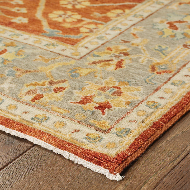 Oriental Hand-Knotted Wool Area Rug in Rust Gray, Rectangle 8' x 10'