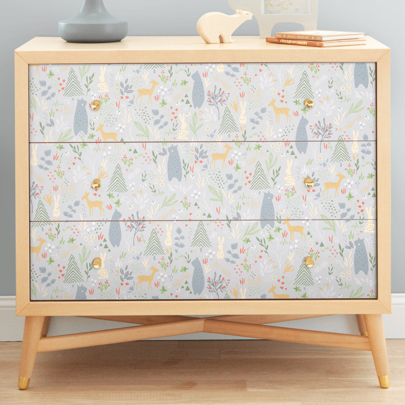 Rouleau de papier peint autocollant Spring Forest Pals L 18,86 pi x l 18 po, Gris / bleu