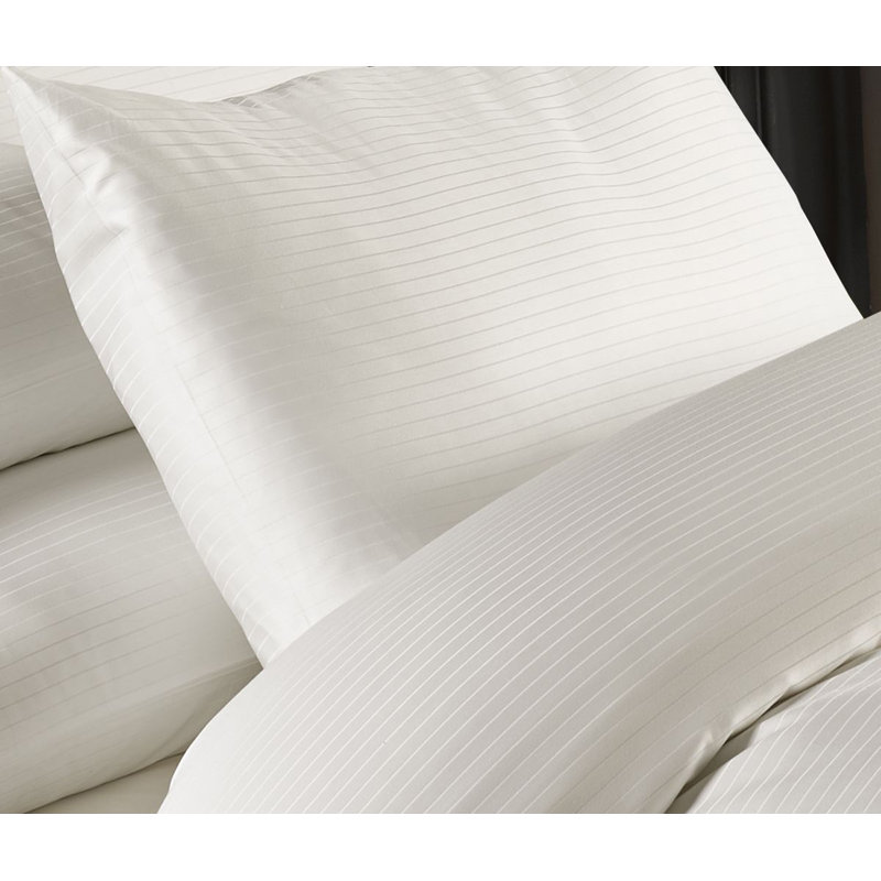 Grosvenor Cotton Blend Striped Duvet Cover Set with Pillow Shams Included, Double Duvet Cover + 2 Standard Pillowcases, Cream
