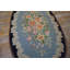 Vintage Mid Century Floral Pattern Oval Shape Light Blue American Hooked Rug
