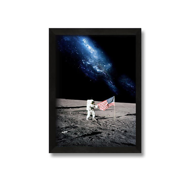 Ebern Designs Astronaut And The American Flag On The Moon - Single ...