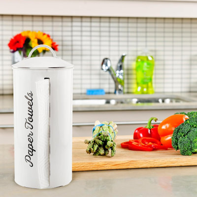 Distributeur de papier essuie-tout blanc émaillé blanc, porte-papier rustique rétro pour décoration de cuisine de campagne