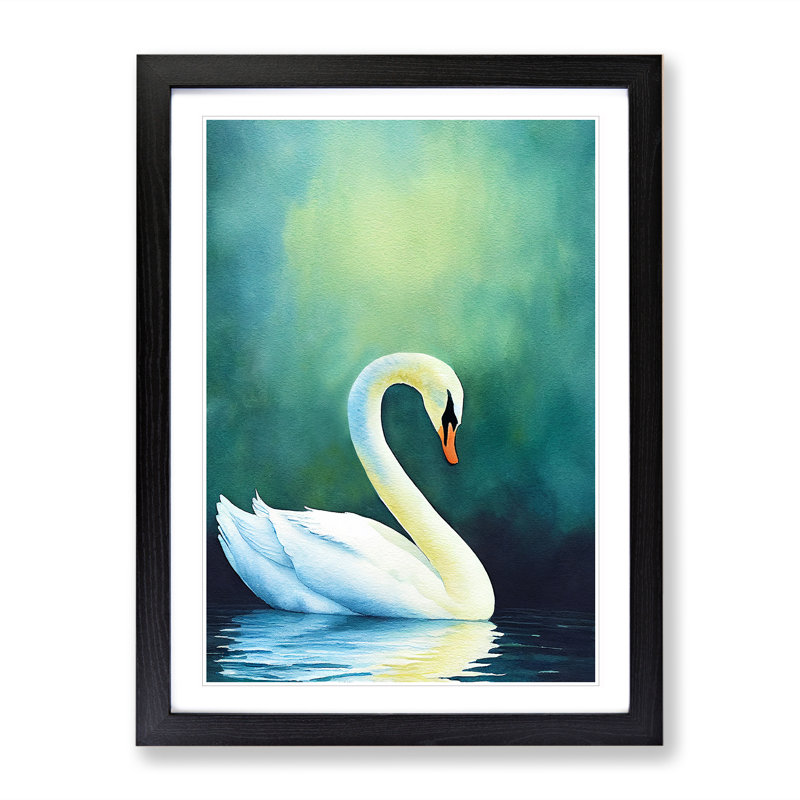 Watercolour Swan - Single Picture Frame Painting, Black, 64cm H x 46cm W x 2cm D