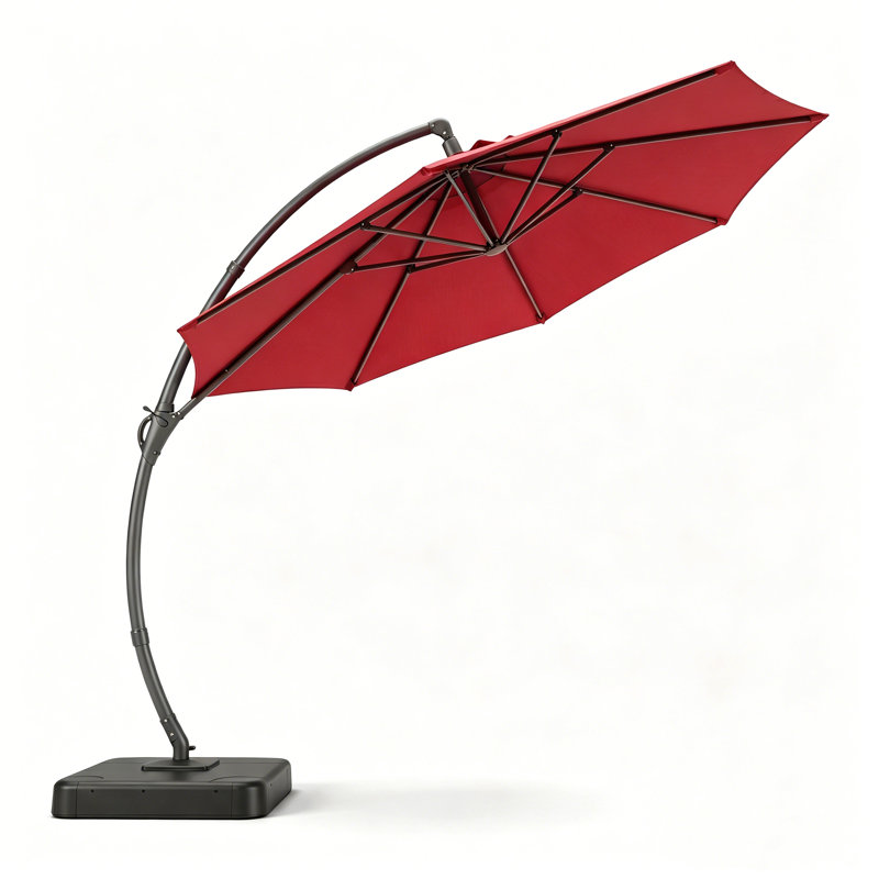 Parasol de patio en porte-à-faux 12 pi avec base, rotation à 360 °, protection contre les rayons UV, 108" H x 144" W x 144" D