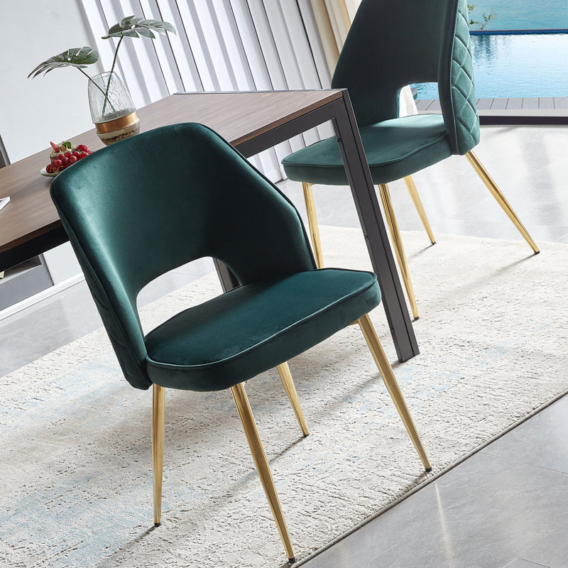 Open Back Dining Chairs, Velvet, Golden Leg, Forest Green