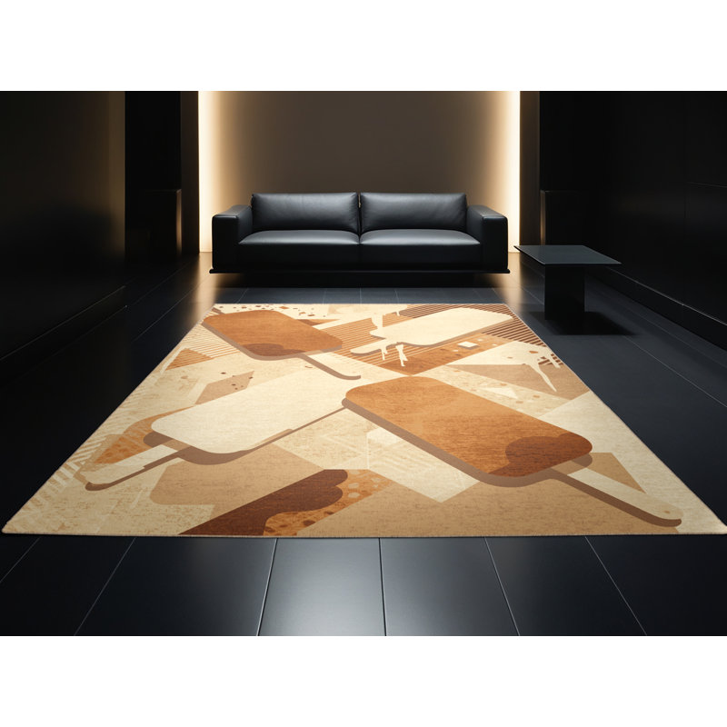Soft Plush Burholme Popsicle Modern Abstract Area Rug in Beige – Beige Binding, 2x5