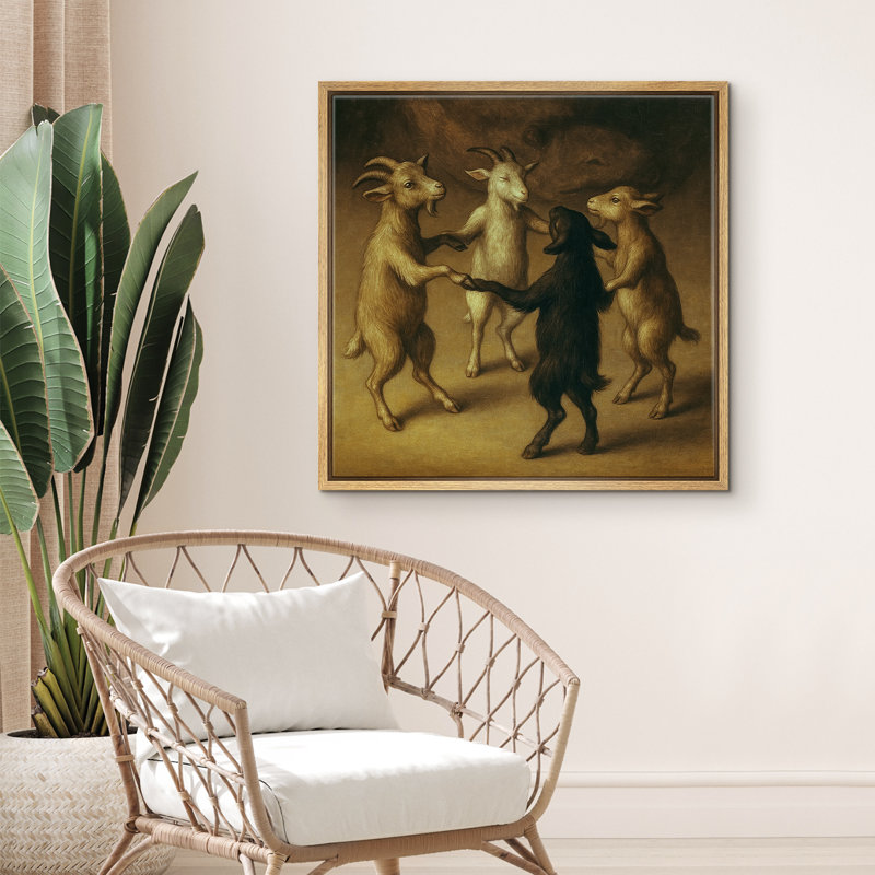 «Dancing Goats Vintage Animal Whimsical Farmhouse Decor», reproduction d'art sur toile encadrée, Naturel, H 24 po x l 24 po