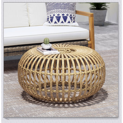 Table basse de style bohémien en faux rotin d'OTTAWA pour l'intérieur et l'extérieur, table d'appoint ronde fabriquée à la main pour le salon et le patio