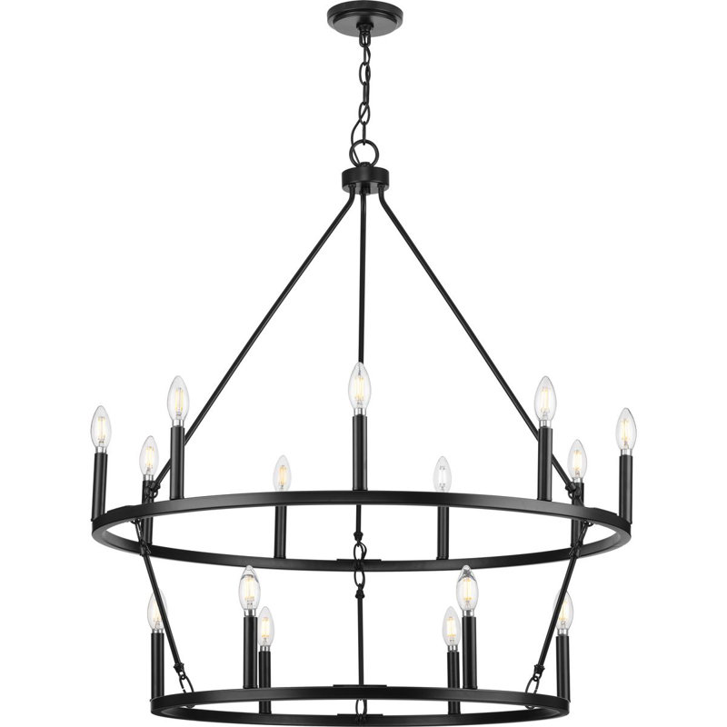 Lustre à 15 lumières de style bougie Nicat, Noir mat