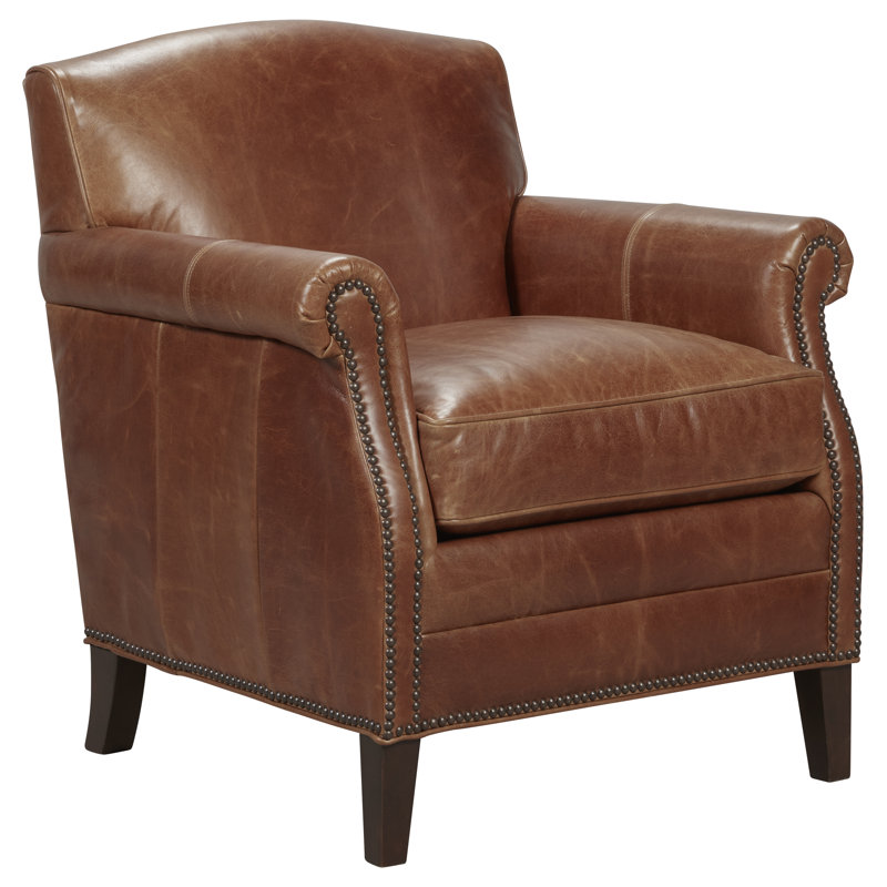 Dresden Club Chair, 1181 Pearl Genuine Leather, Espresso, Aged Bronze