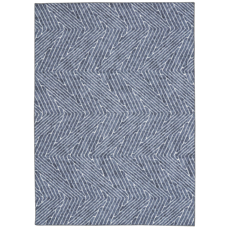 Delacroy Machine Washable Gray and Ivory Area Rug, Rectangle 5' x 7'