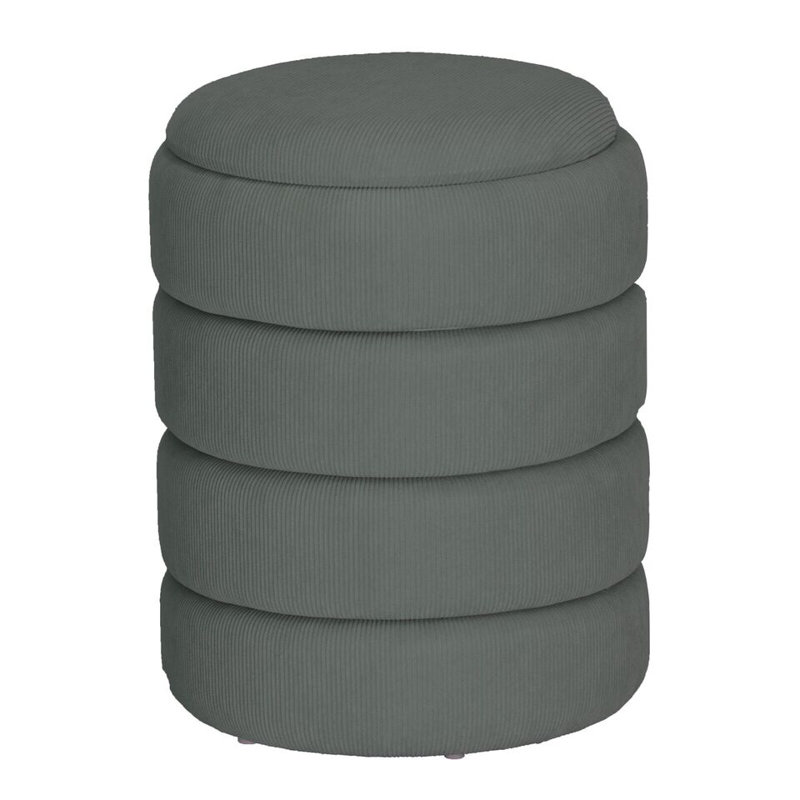 Abilyn 35cm Wide Tufted Round Solid Colour Footstool Ottoman with Storage, Light Grey