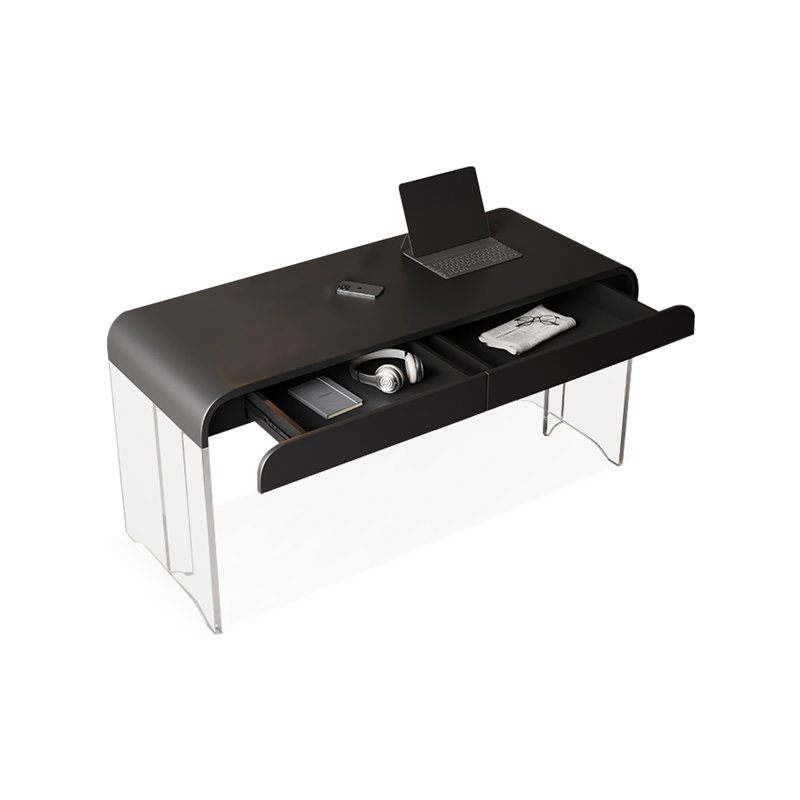 Noir + bureaux rectangulaires en bois manufacturé transparent + acrylique, H 29,53 po x l 55,12 po x P 19,69 po