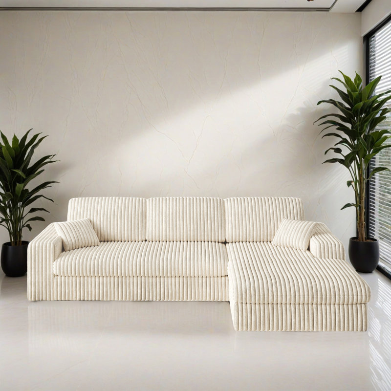 Canapé-lit modulaire réversible avec méridienne 114,51 po, Velours côtelé beige