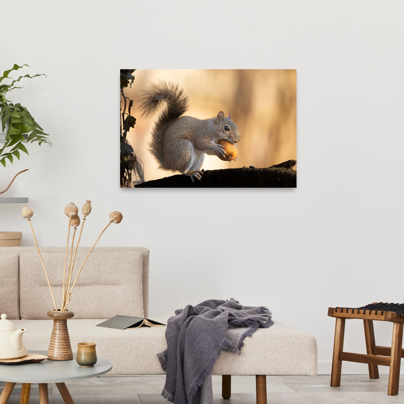 Autumn Squirrel With Fruit Abstract Contemporary Squirrel Forest Landscape Wall Art Print by Massimo Chiodini - Print