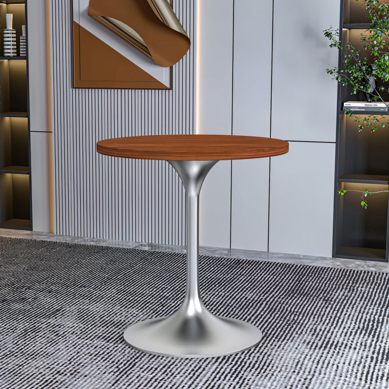 Table de salle à manger Heatherton 27 po avec plateau en panneau de fibres à densité moyenne et piédestal en acier inoxydable