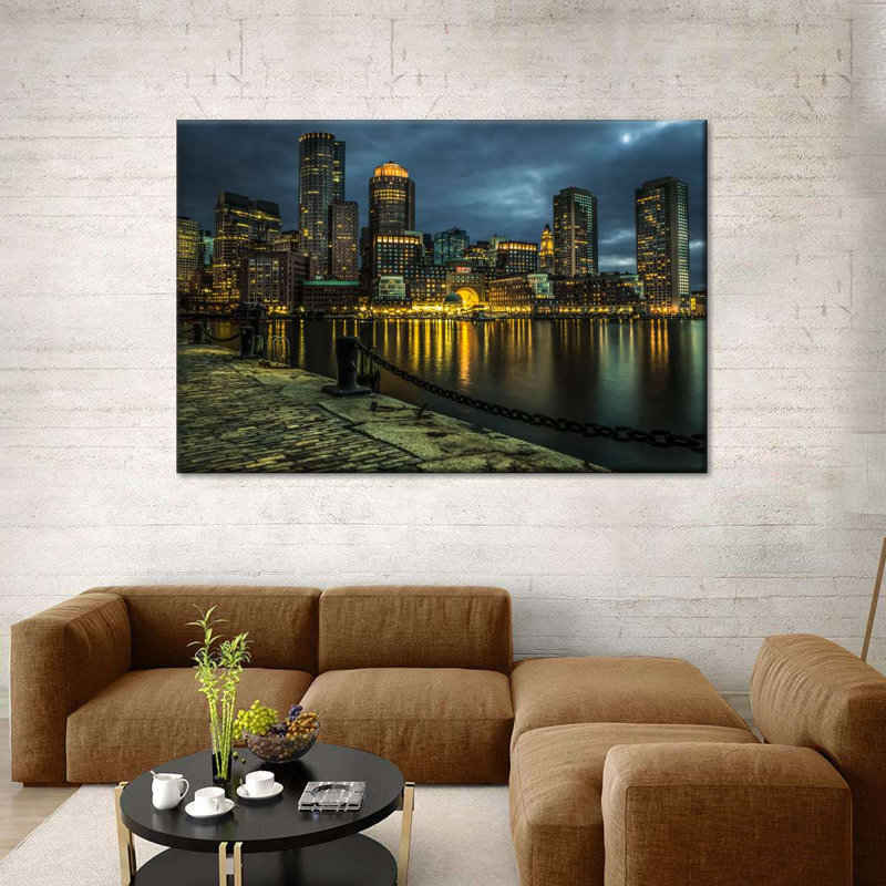«Boston Skyline At Night», reproduction sur toile, H 8 po x l 12 po x P 1 po
