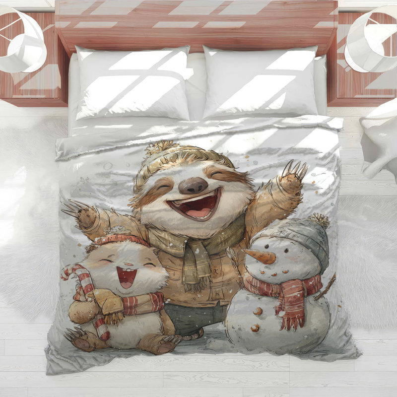 Cute Sloth Snowman Comforter, Queen