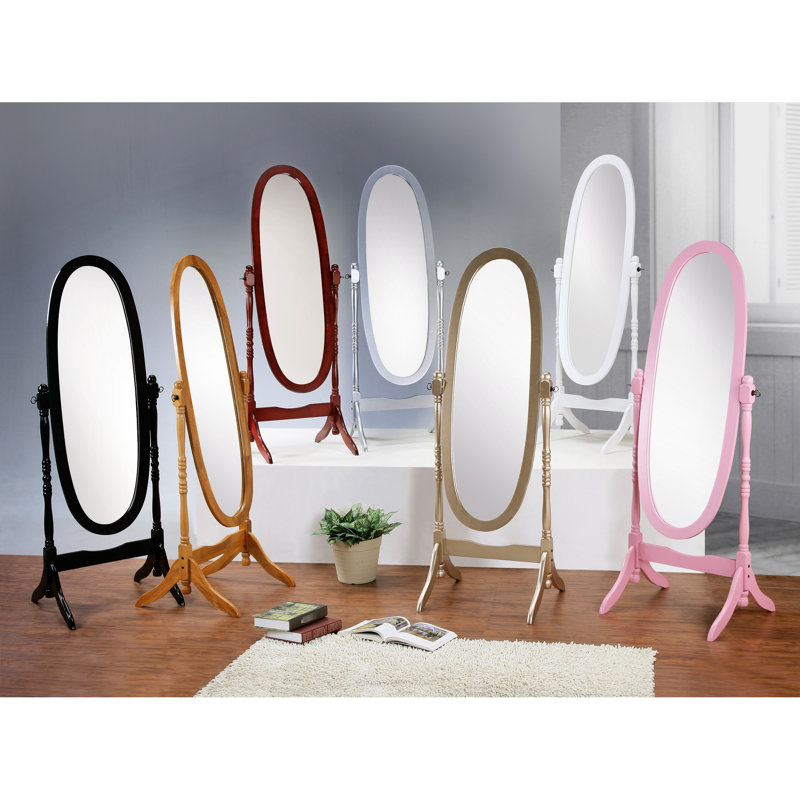 Miroir de plancher en bois rose - Verre allongé, pleine réflexion et finition autoportante stable avec fonction d'inclinaison de la structure en bois, style élégant