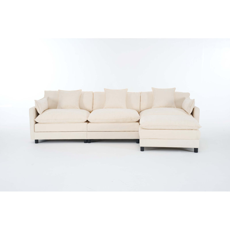 108" L Shaped Modern Sofa Modular Sectional Cloud Couch With Ottoman, 4-Seat Chenille Deep Seat Sofa With Pillow For Living Room, Bedroom And Apartment