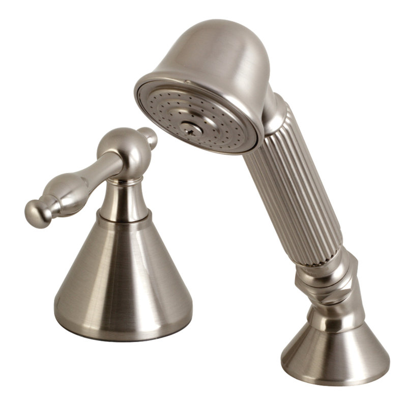 Garniture de robinet de baignoire romaine à fixation sur plateau à poignée simple avec douche à main, Nickel brossé