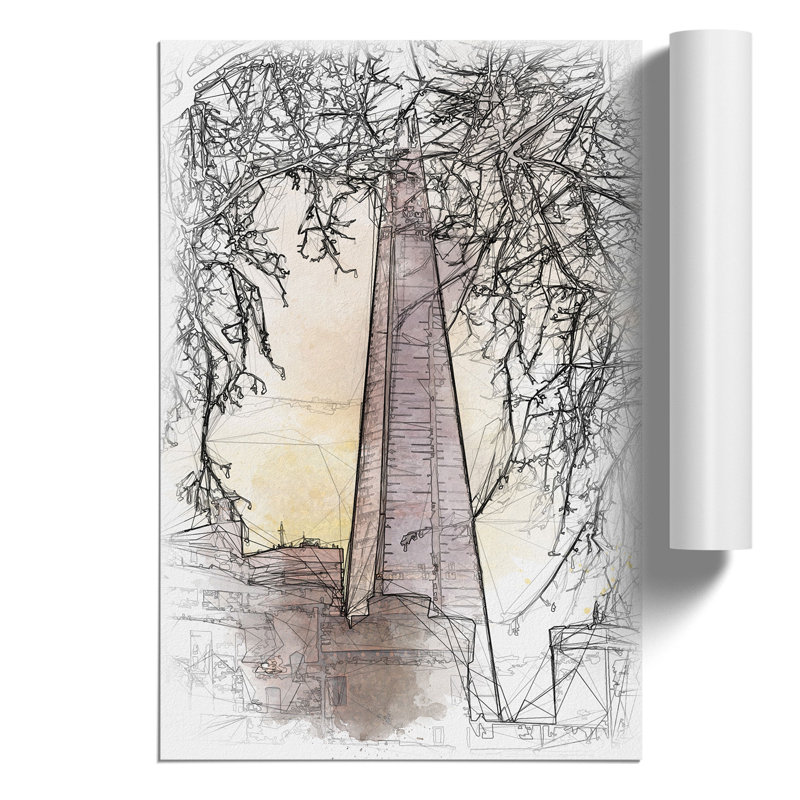 The Shard in London Sketch - Frameless Print, 42cm H x 30cm W x 0.1cm D
