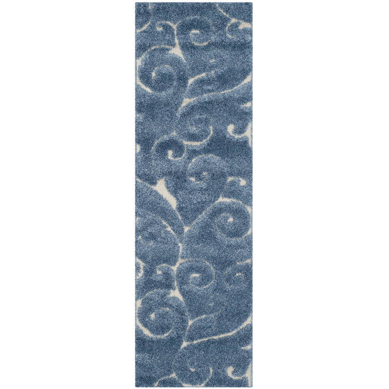 Amza Area Rug, Runner 2'3" x 15', Light Blue/Cream