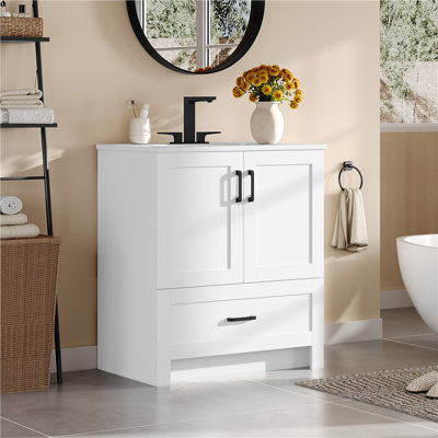 Meuble-lavabo autoportant moderne avec lavabo en céramique