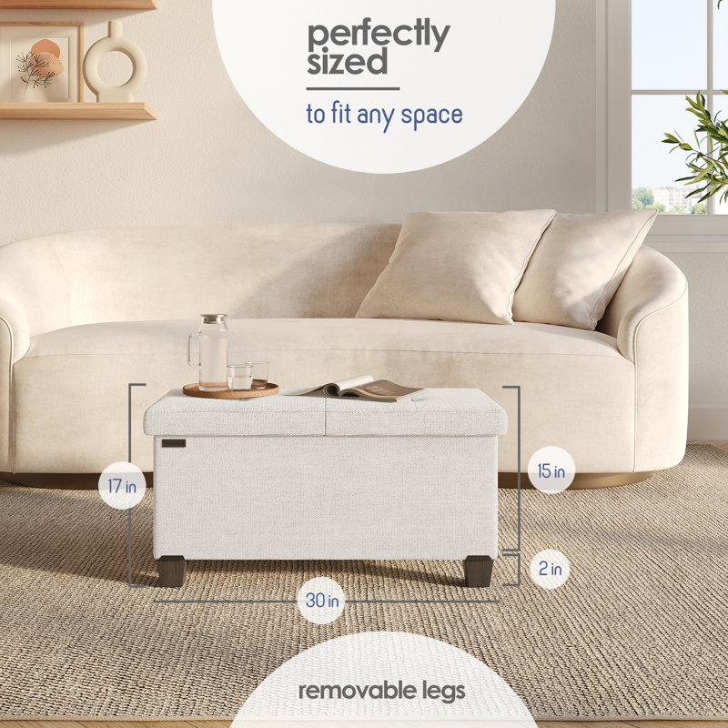Banc de rangement avec repose-pieds Vérrant, H 15 po x l 30 po x P 15 po, White