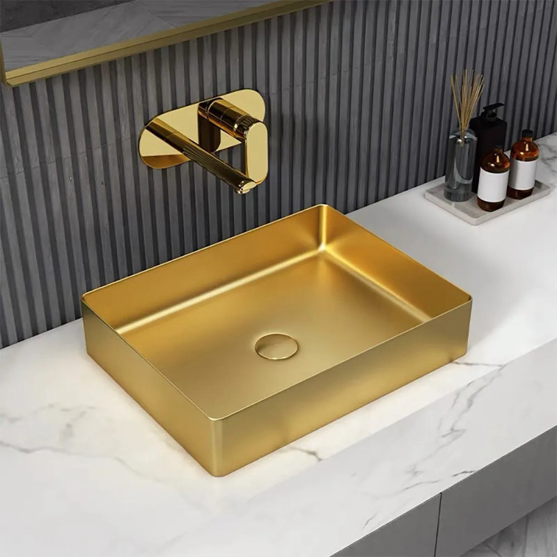 Lavabo de salle de bain vasque rectangulaire en acier inoxydable doré 14,17 po Homary