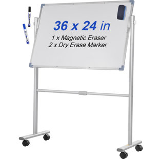 Mobile Magnetic Whiteboard, 36 X 24 Inch, Double Sided, 360 Degree Reversible Rolling Dry Erase Board, Height Adjustable With Aluminum Frame And Lockable Swivel Wheels, For Office School Home