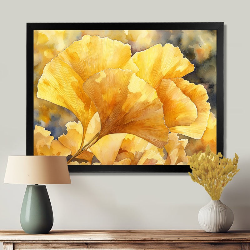 «Ilselore Golden Ginkgo Leaf II» - feuilles, art mural, Reproduction encadrée d'une seule photo, H 30 po x l 40 po