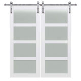 84" X 84" 4-Lite Frosted Primed HDF Barn Door Kit