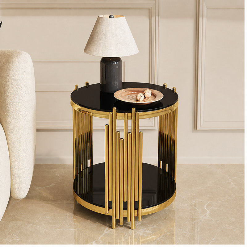 Ensemble de table de salon 3 pièces, Black, Gold