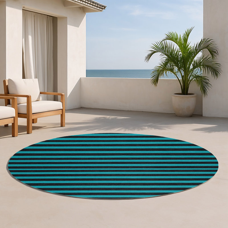 Tapis intérieur / extérieur gris HorizontalStripes, Rond 5 pi