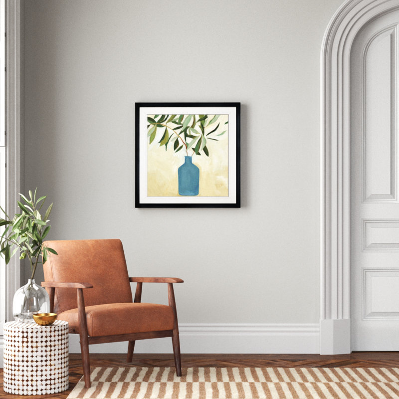 «green "still life v" , peinture, H 28 po x l 28 po x P 1,5 po, Cadre noir