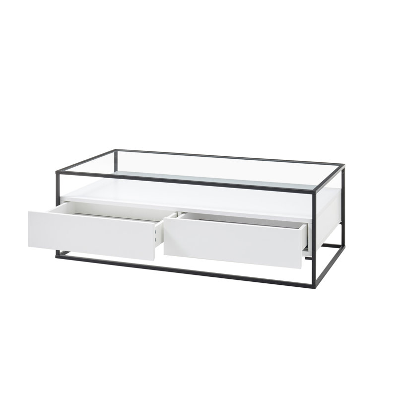 Frame Coffee Table with Storage, White