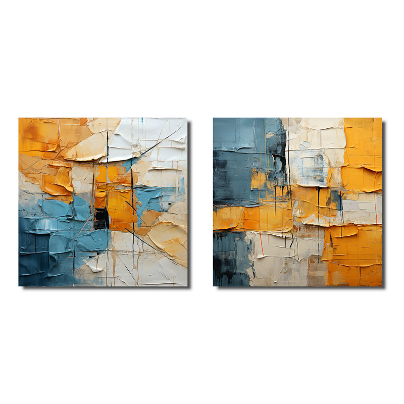 «Rhythmic Abstraction - Abstract Collages Square», ensemble de 2 collages, H 16 po x l 33 po, Toile tendue