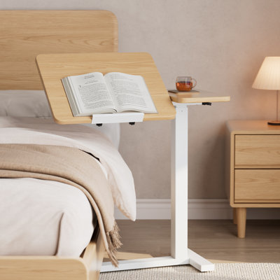 Table de bout à hauteur réglable en bois massif avec plateau inclinable, bureau de chevet mobile en forme de C