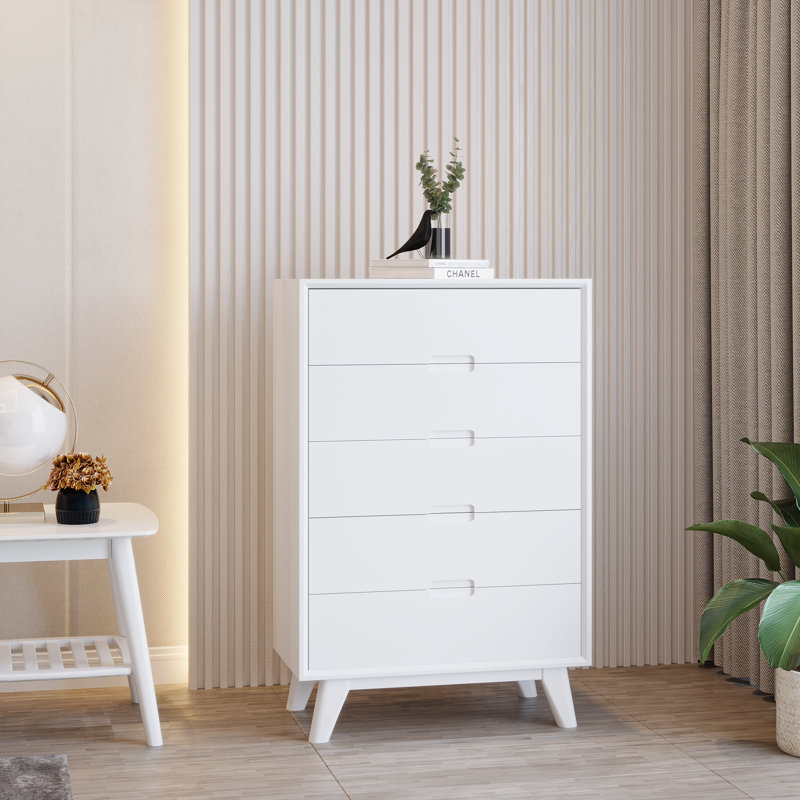 Commode 5 tiroirs Galina, Blanc