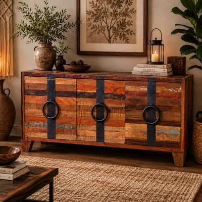 Buffet en bois récupéré et fonte Vallis - Armoire de rangement rustique industrielle (60 po) 